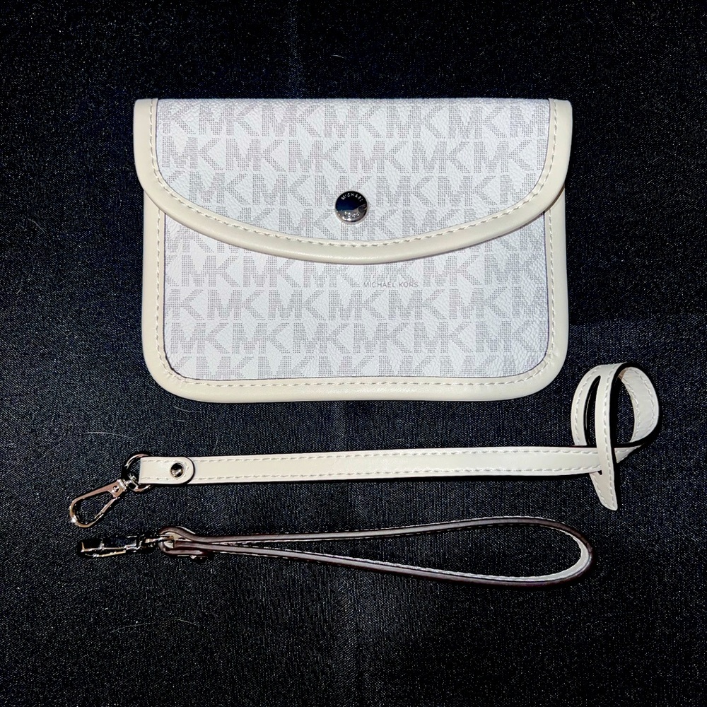 Michael Kors New Logo Wristlet Clutch Logo MK White Gray